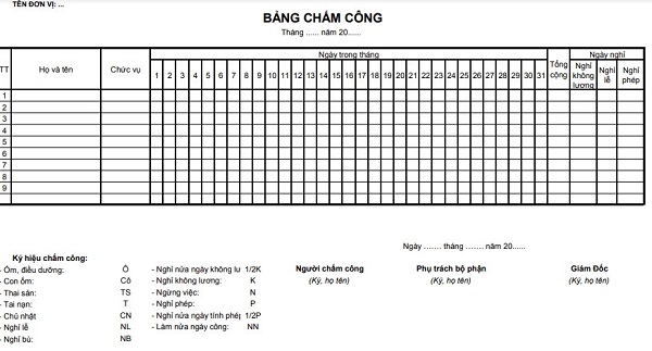 cách làm bảng chấm công