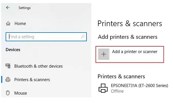 Hình 4. Gõ Printers and scanners và chọn máy in muốn kết nối