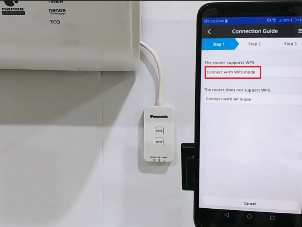 Nhấn nút WPS trên thiết bị và chọn Connect with WPS Mode trên điện thoại